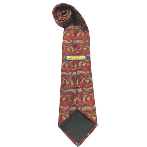 Cocktail Collection Red Gray Geometric Multicolor Novelty Silk Necktie - Picture 5 of 6